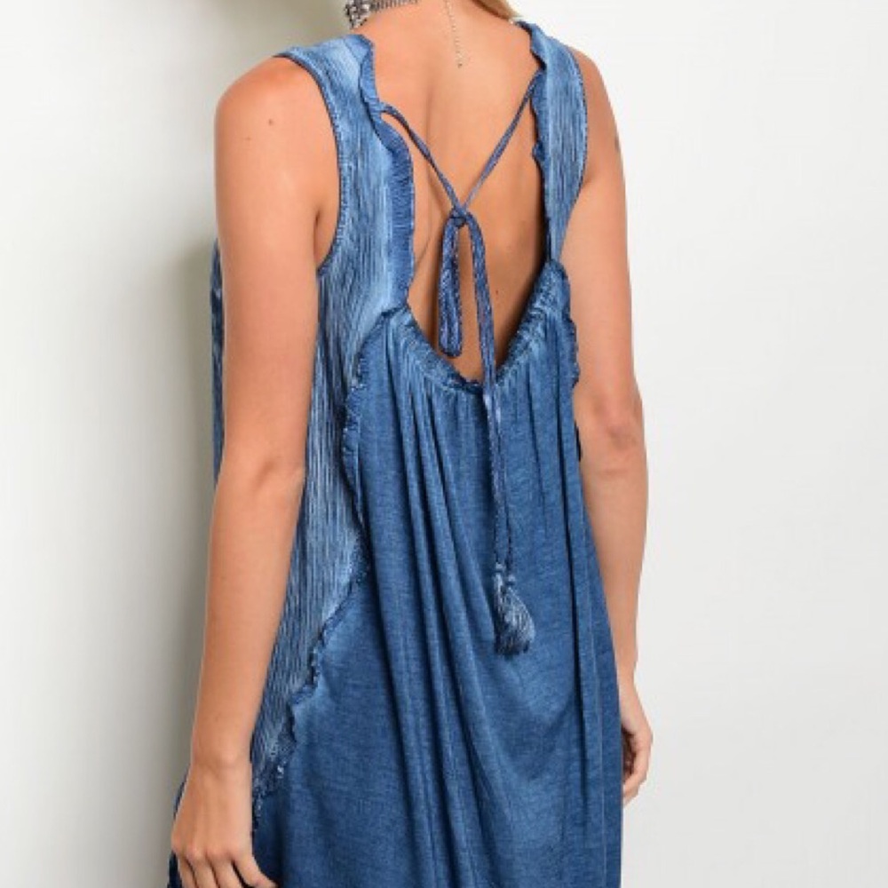 🛍Sale🛍 Blue Denim Print High Low Tank Top - Picture 4 of 6